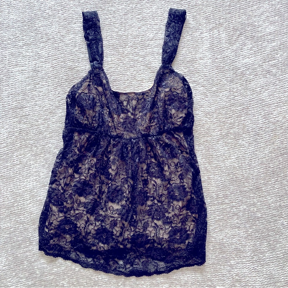 New York & Company Y2K Black Lace Babydoll Top XS Coquette Romantic 2000s